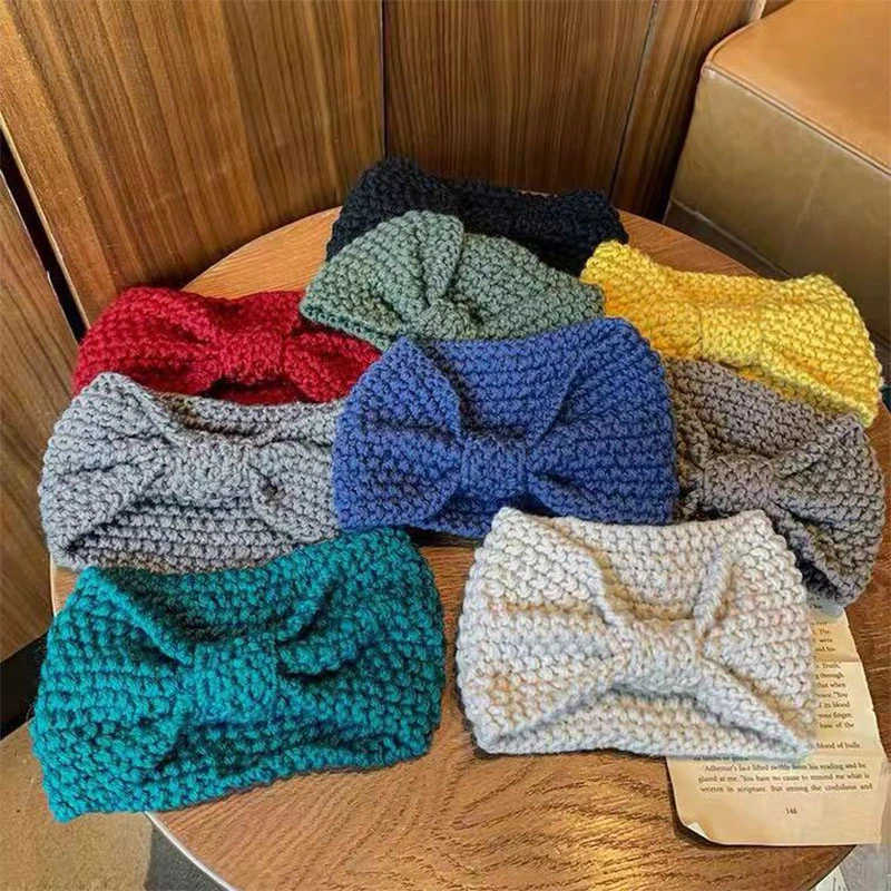 Corn Kernels Bowknot Knitted Large Autumn and Winter Woolen Headband European and American Headband, Woolen Thread, Ear Protecti