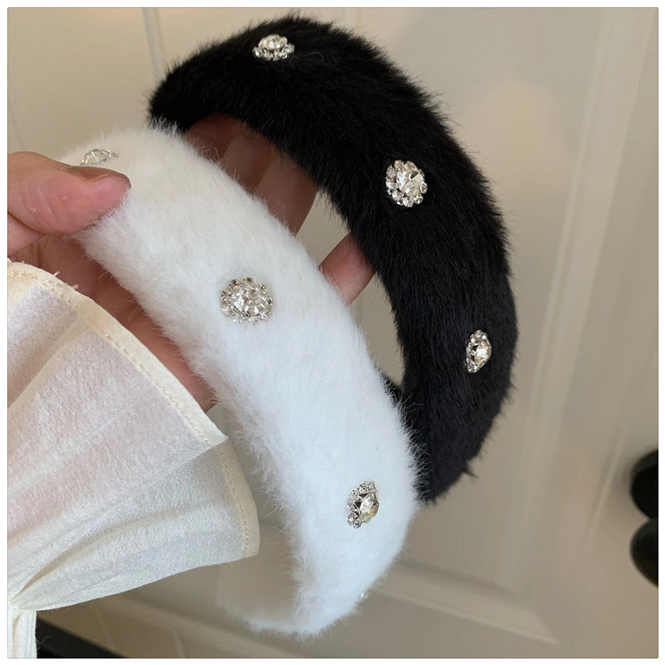 Super Sparkle Zircon Plush Hairbands Headband Delicate Light Luxury Fairy Headband Winter Autumn Head Band for Women