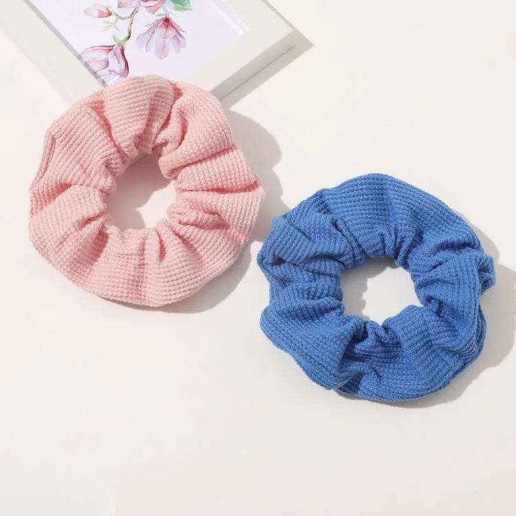 Korean Style New Cotton Waffle Floral Fold Large Intestine Hair Ring Simple Elastic Headband