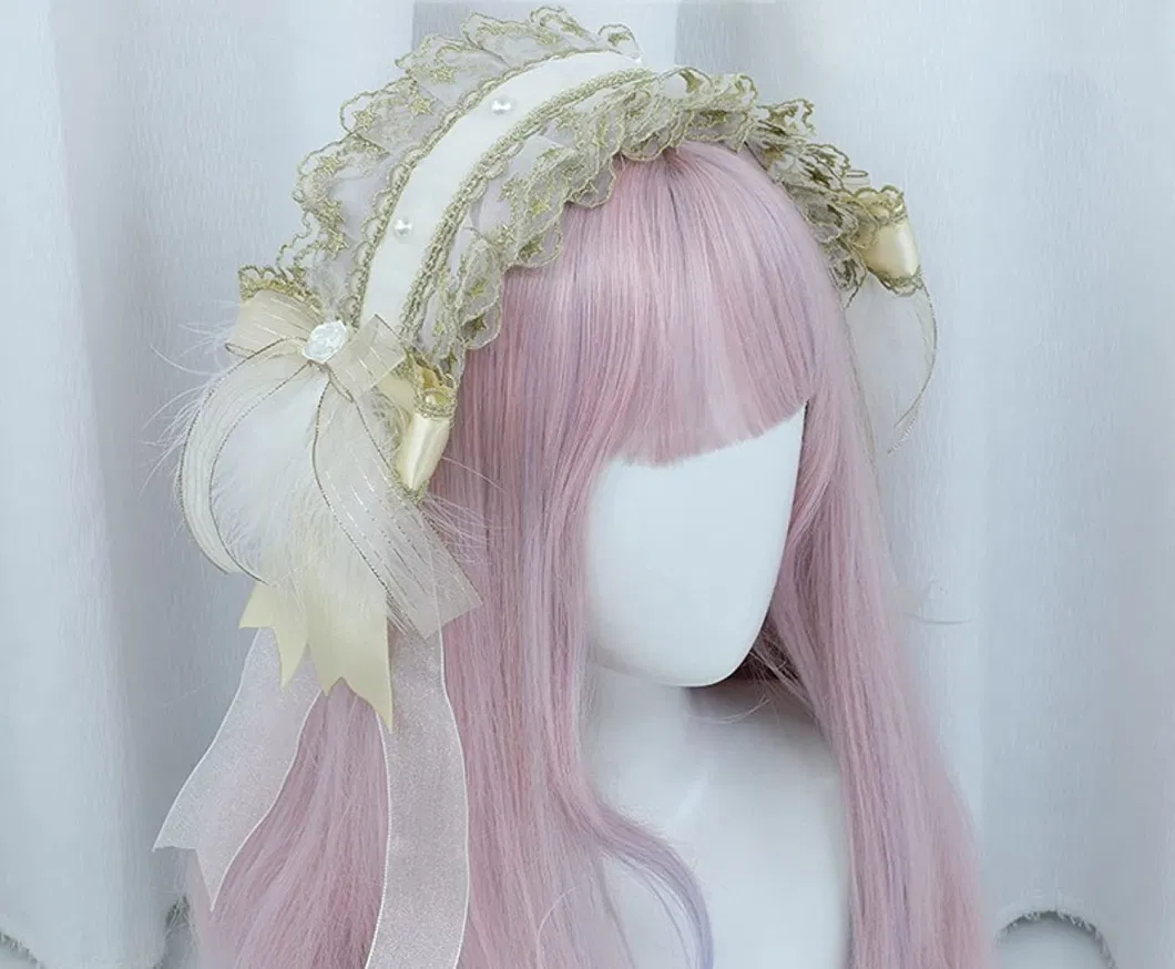 Wholesale Cute Lolita Venus Lace Feather Bow Hairband Handmade Double Bow Headband Sweet Princess Headband