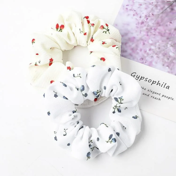 Korean Style New Cotton Waffle Floral Fold Large Intestine Hair Ring Simple Elastic Headband