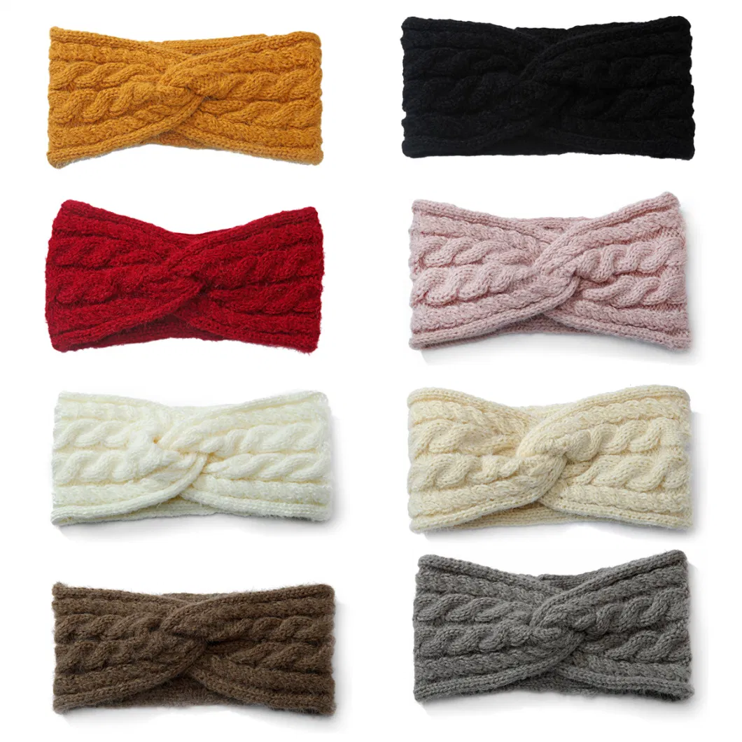 New Cross-Border Cross Twist Women&prime;s Hair Bands Stock Warm Acrylic Knitted Headband