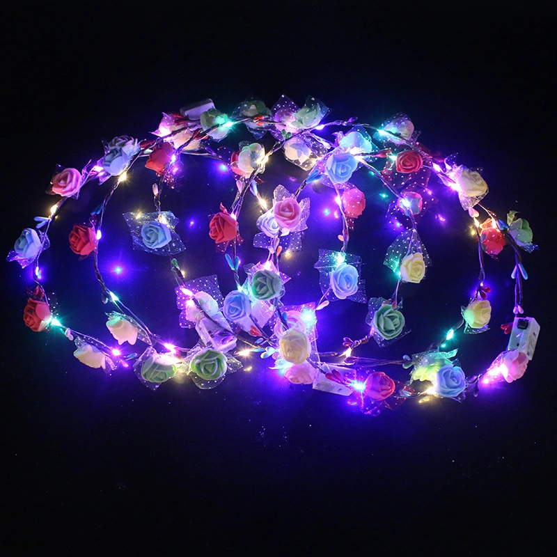 Light up Head Wreath LED Flower Crown Flashing Christmas Wreaths Gifts Flower Decorations for Women Floral Hairband