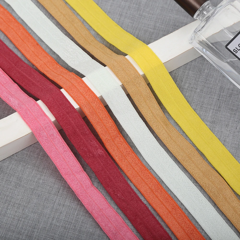 Custom Shiny Nylon Fold Elastic Band Clothing Bias Tape Fold Over Elastic Ribbon for Gift Wrapping DIY Headwear Hair Bands