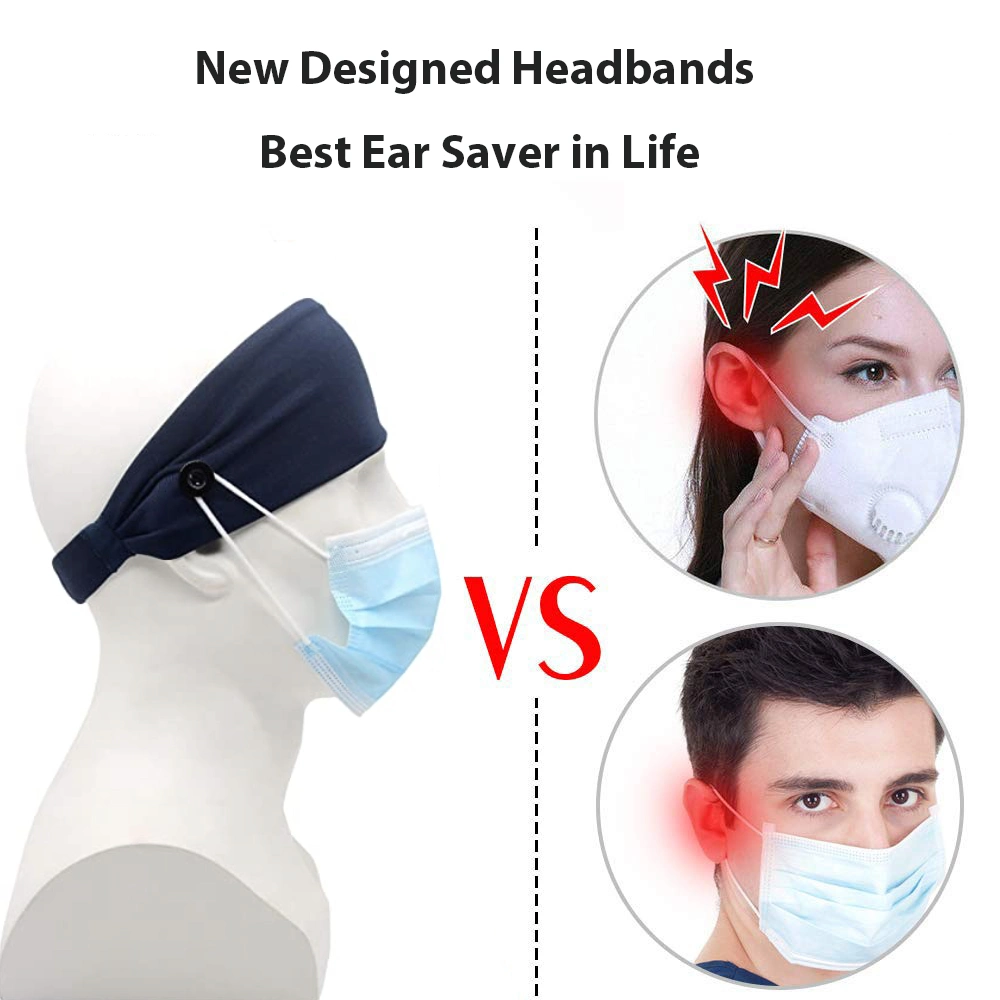 Wholesale Headband with Buttons for Face Masks and Covers Manufacturer, Customizable Unisex Elastic Sport Hairband for Nurses Doctors and Ears Protection