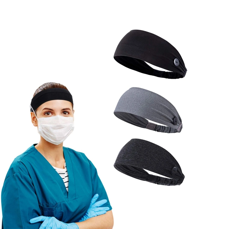 Wholesale Headband with Buttons for Face Masks and Covers Manufacturer, Customizable Unisex Elastic Sport Hairband for Nurses Doctors and Ears Protection