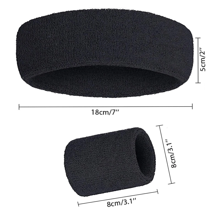 Wholesale Sweat Hairbands Set, Sports Wristband Sweatband for Athletic Men&Women, Custom Embroidery Logo Stretchy Terry Cloth Soccer Headband Factory