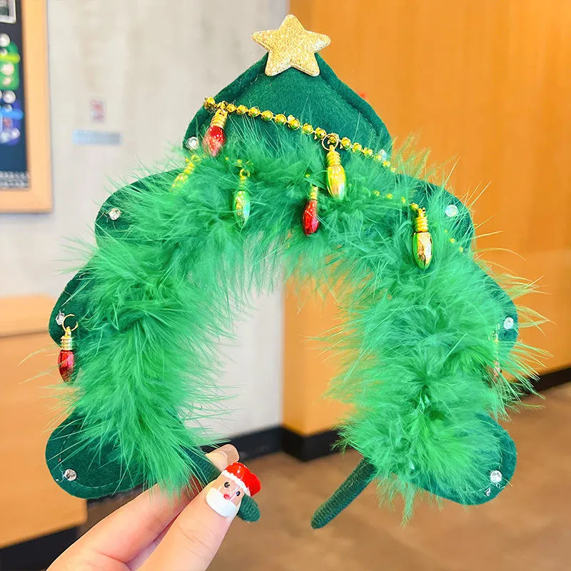 Children&prime;s Christmas Hair Clip Headwear Cute Cartoon Deer Horn Hair Band