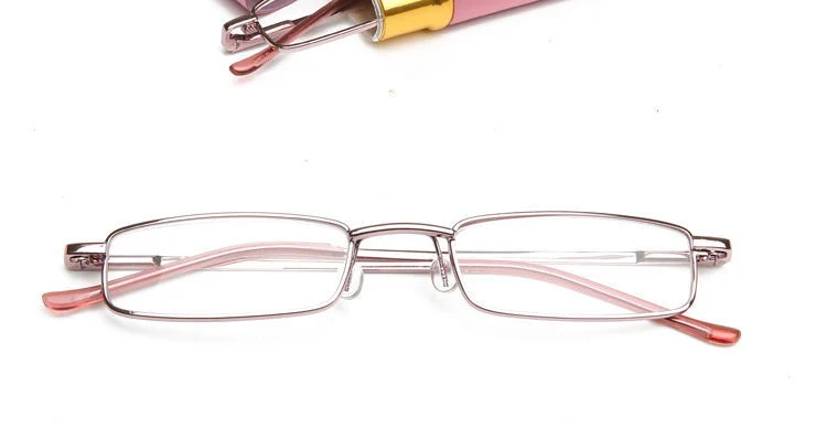 High Quality Metal Slim Frame Reading Glasses with Display Stand Slim Tube Case