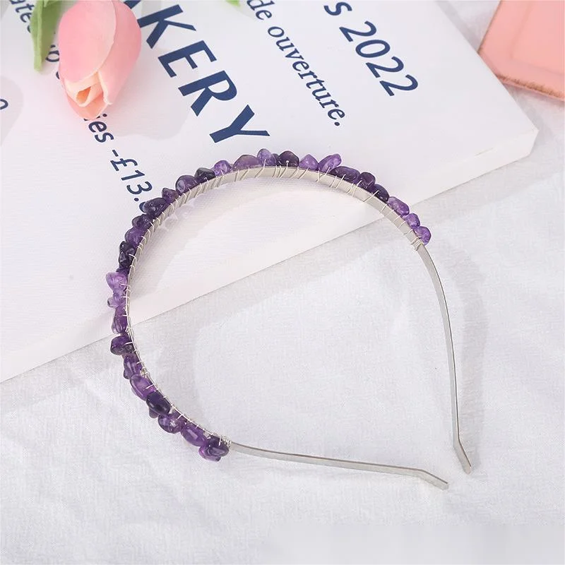 Wholesale Natural Stone Amethyst Silver Wire Headband