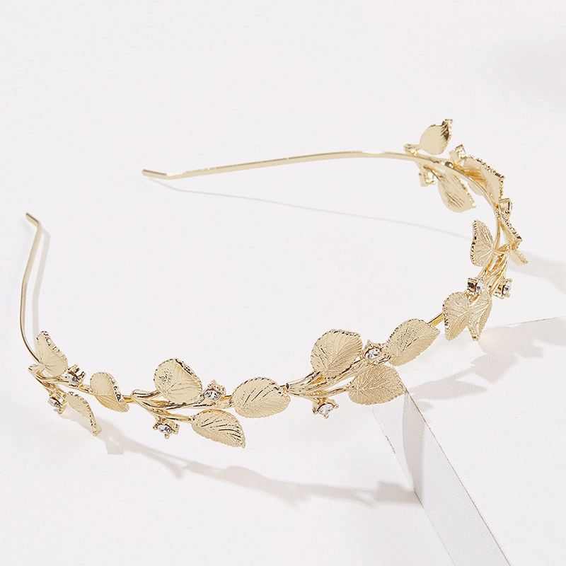 Fashion Pear Leaf Alloy Headband Metal Rhinestone Hair Hoop