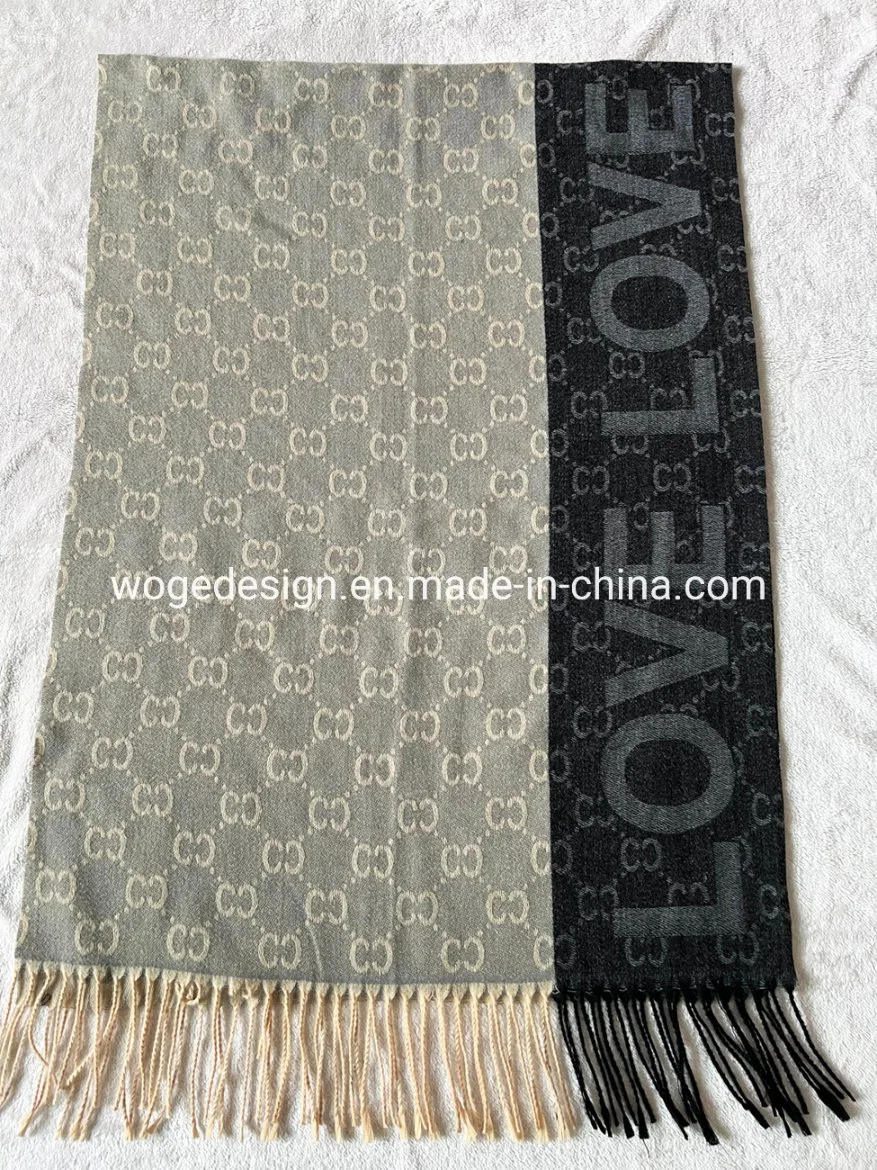 High Quality Yiwu Woge Manufacturer Bulk Sold Rectangular Wool Feeling Soft Love Lady Headscarf