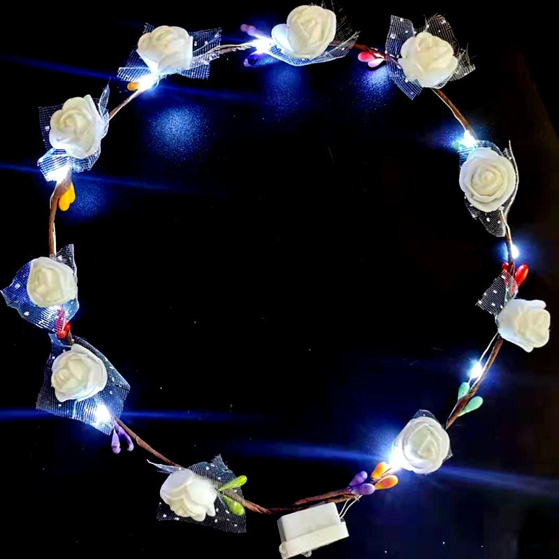 Light up Head Wreath LED Flower Crown Flashing Christmas Wreaths Gifts Flower Decorations for Women Floral Hairband