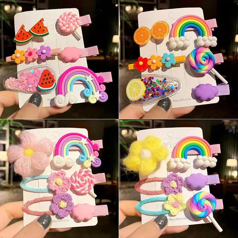 6 Pieces/Set Cute Girl Cloud Lollipop Rainbow Hairpins