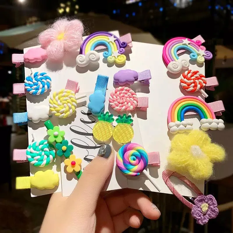 6 Pieces/Set Cute Girl Cloud Lollipop Rainbow Hairpins