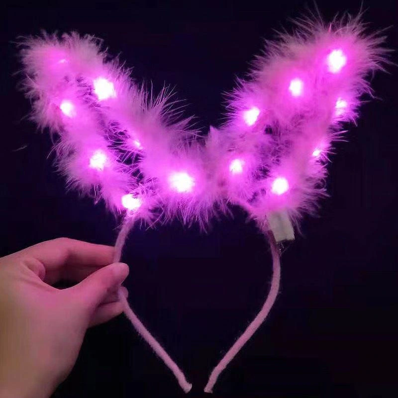 Glowing Feathered Rabbit Ears Glowing Plush Gold Wire Cat Ear Headband