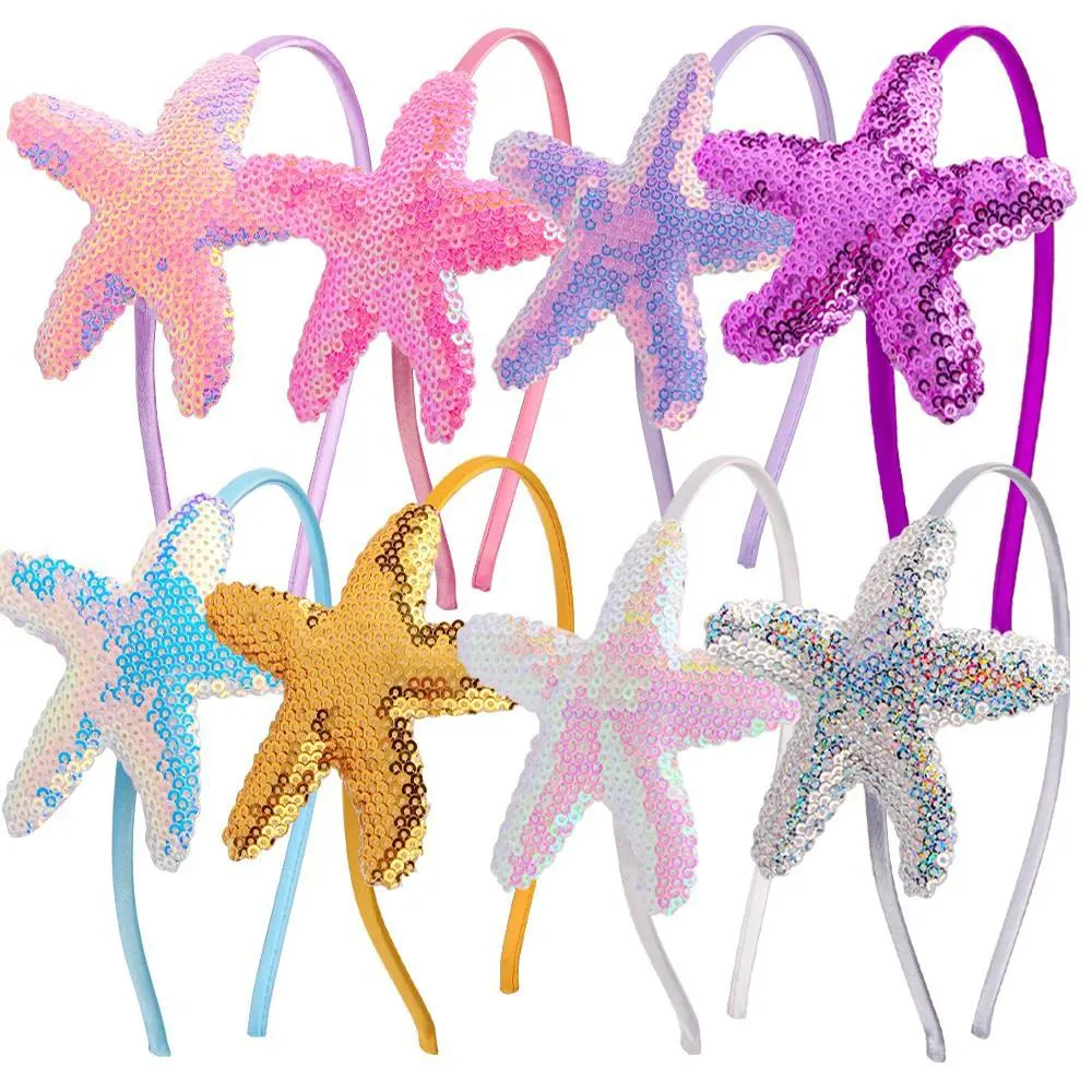 Wholesale Sweet Rainbow Sequins Starfish Mermaid Headband Kids Hair Accessories