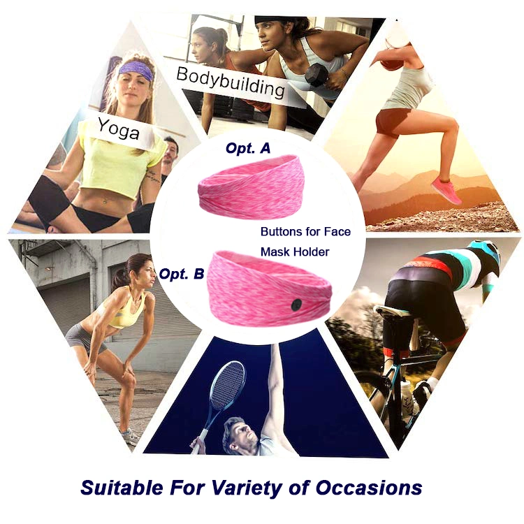 Non Slip Button Hairbands for Nurses and Doctors Face Mask, Moisture Wicking Sweatband Sports Head Wrap Headband with Buttons for Yoga Sports Outdoor Activities