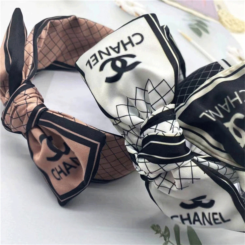 Fashion Custom Silk Satin Elastic Hair Bands Boho Floral Luxury Designed Headbands for Women