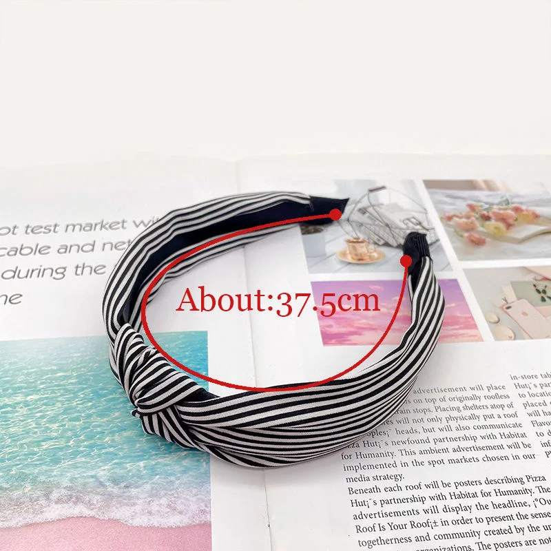 Korean Solid Color Striped Printed Fabric Knotted Headbands