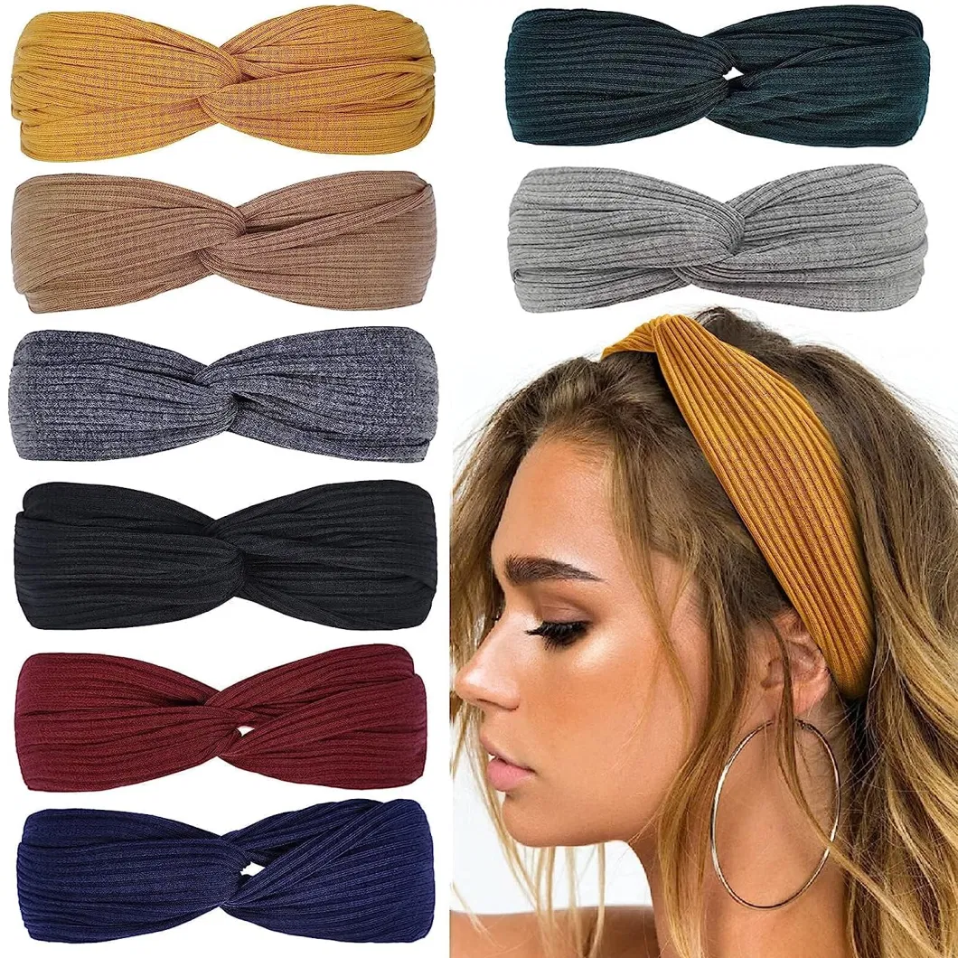 Twist Knotted Turban Plain Headwrap Yoga Boho Stretchy Headbands for Women