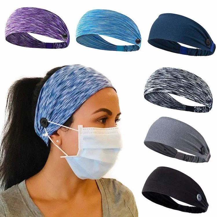 Wholesale Headband with Buttons for Face Masks and Covers Manufacturer, Customizable Unisex Elastic Sport Hairband for Nurses Doctors and Ears Protection