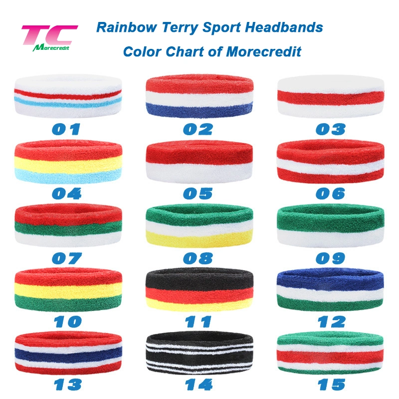 Amazon Hot Selling Colorful Towel Sports Sweat Wicking Head Band, Custom Logo High Stretchy Sweatbands Striped Terry Cloth Sweat Tennis Headbands