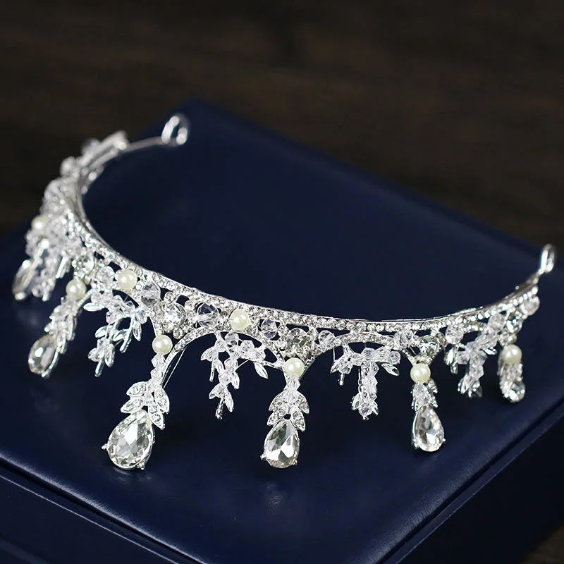 Korean Pearls Rhinestones Wedding Crown Headdress Princess Crown Hairbands