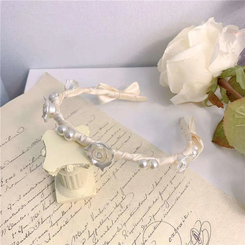 French Retro High-End Headband Headwear New Fashionable Design Flower Pearl Thin Head