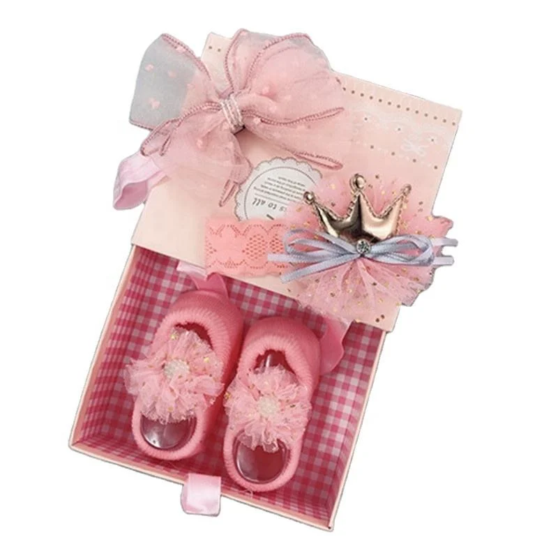 Factory Wholesale Baby Lace Headband Children Birthday Gift Hair Accessories Soft Kids Socks Set