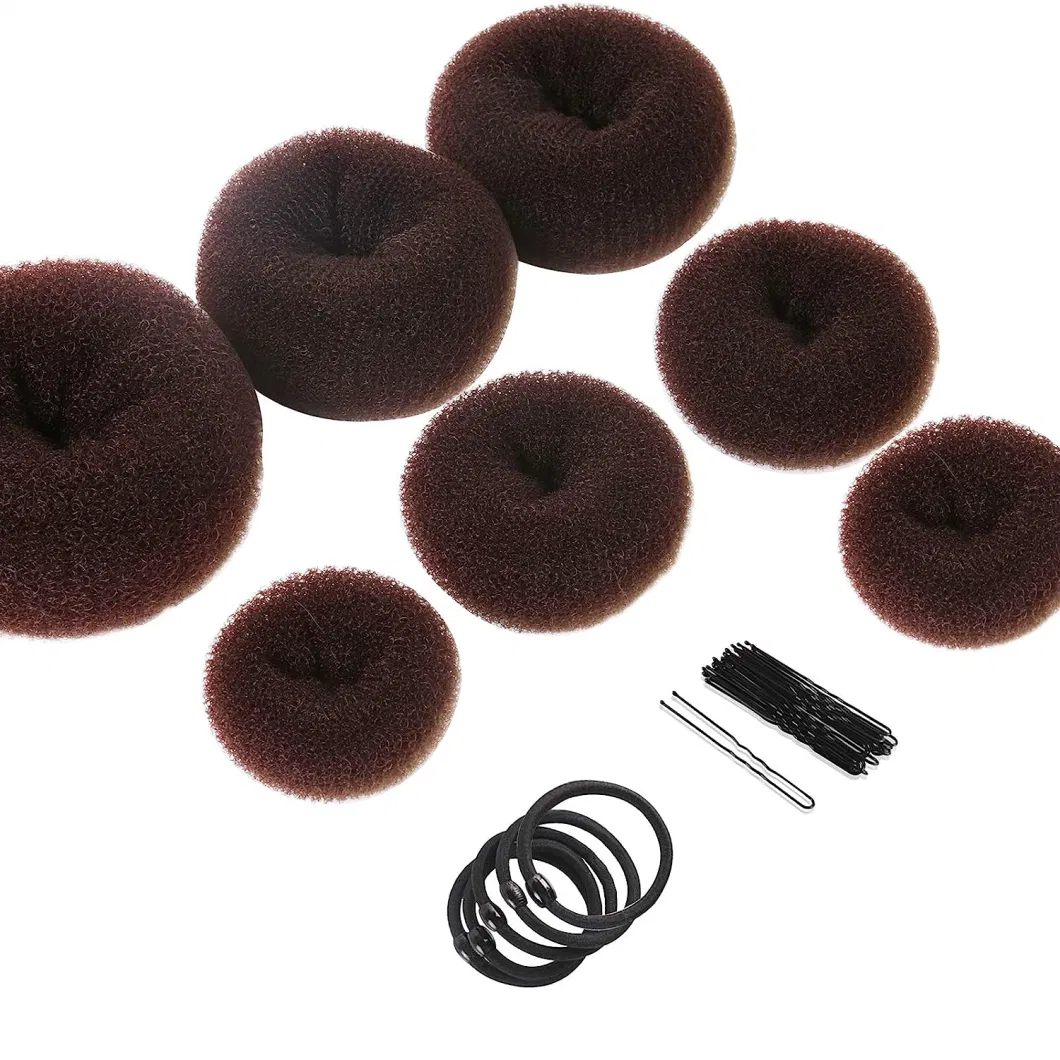 Fashion Accessories Hair Bun Maker Elastic Bands Hair Pins Set Dark Brown