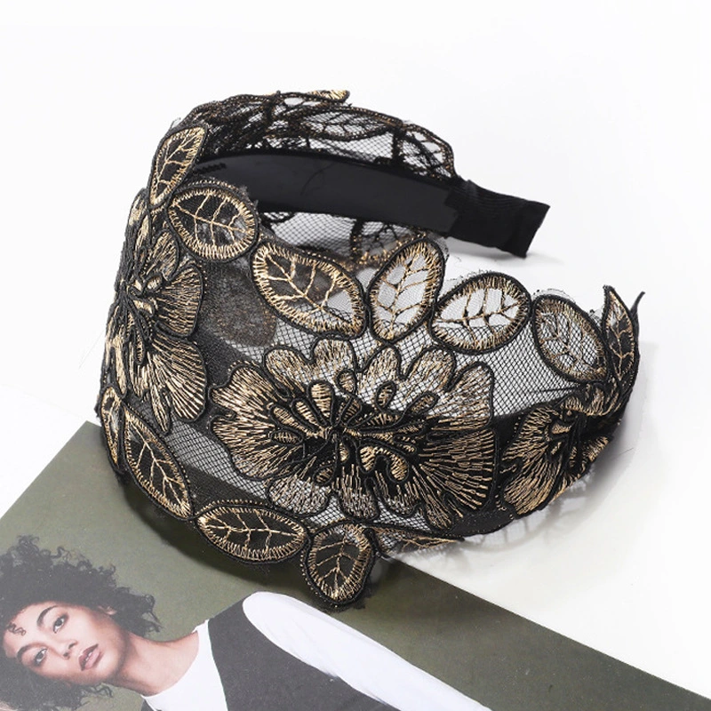 Wide Brim Hair Hoop Ethnic Style Leaf Embroidery Lace Hairpin Headband