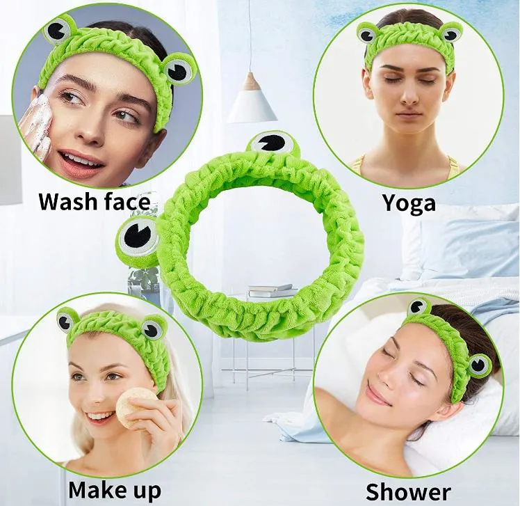 Girl SPA Yoga Beauty Green Funny Cute Frog Headband Elastic Beauty Headband