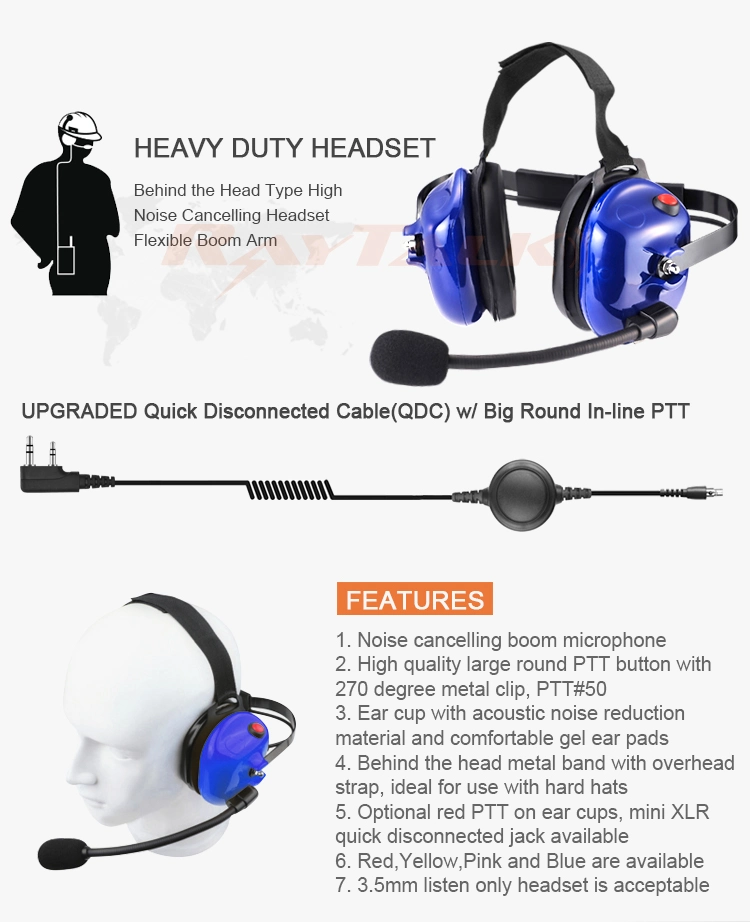 Professional Heavy Duty Wired Noise Cancelling Headphone for Walkie Talkie