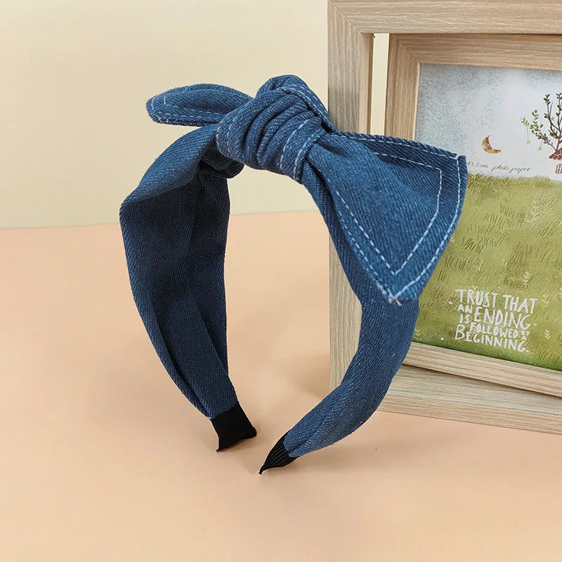 New Simple Temperament Denim Fabric Headband Art Variety of Rabbit Ears Bow Tie Hair Band