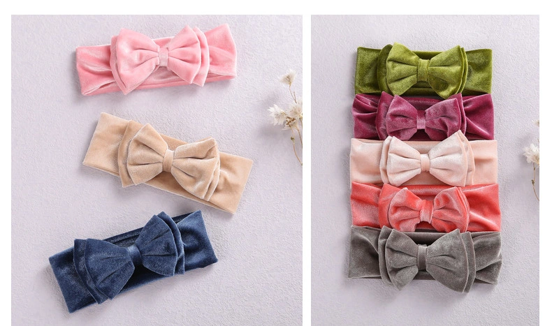 Children&prime;s Wide Hair Hoop Double-Layer Bow Baby Cute Hair Circles Velvet Baby Hair Bands Sweatband Soft Silk Velvet Cute Knitted Headband