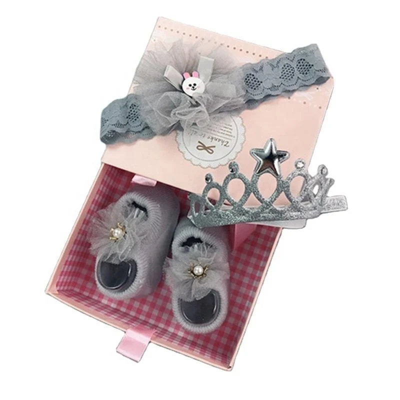 Factory Wholesale Baby Lace Headband Children Birthday Gift Hair Accessories Soft Kids Socks Set