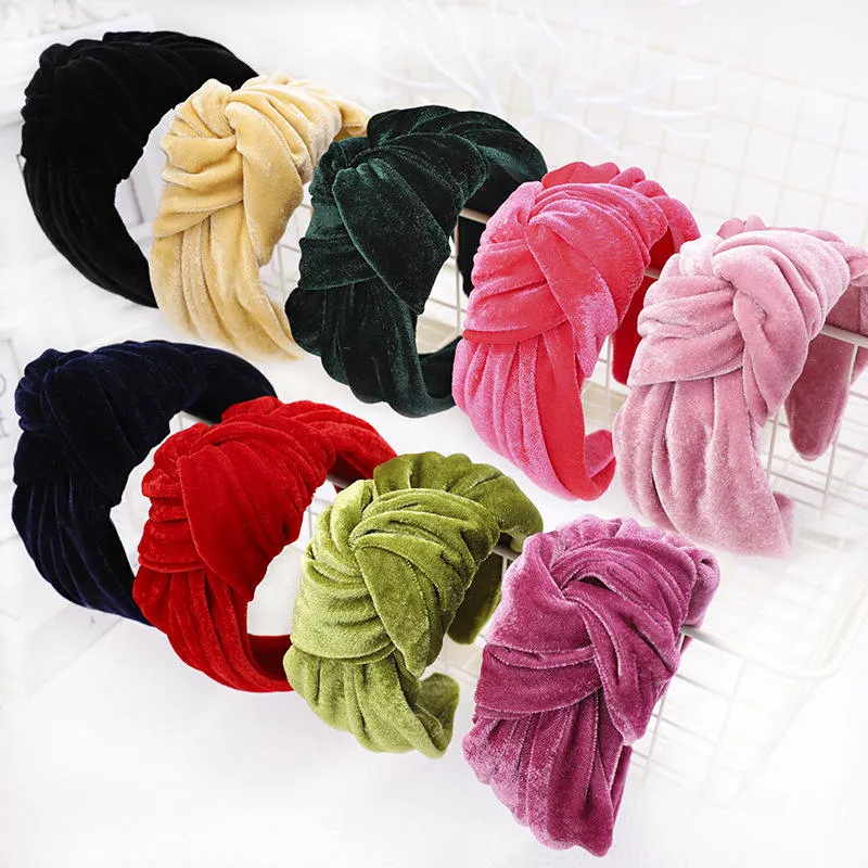 New Solid Colorful Velvet Women Elastic Cloth Knotted Headband Hot Popular Europe&America Hair Band Accessories Ornament