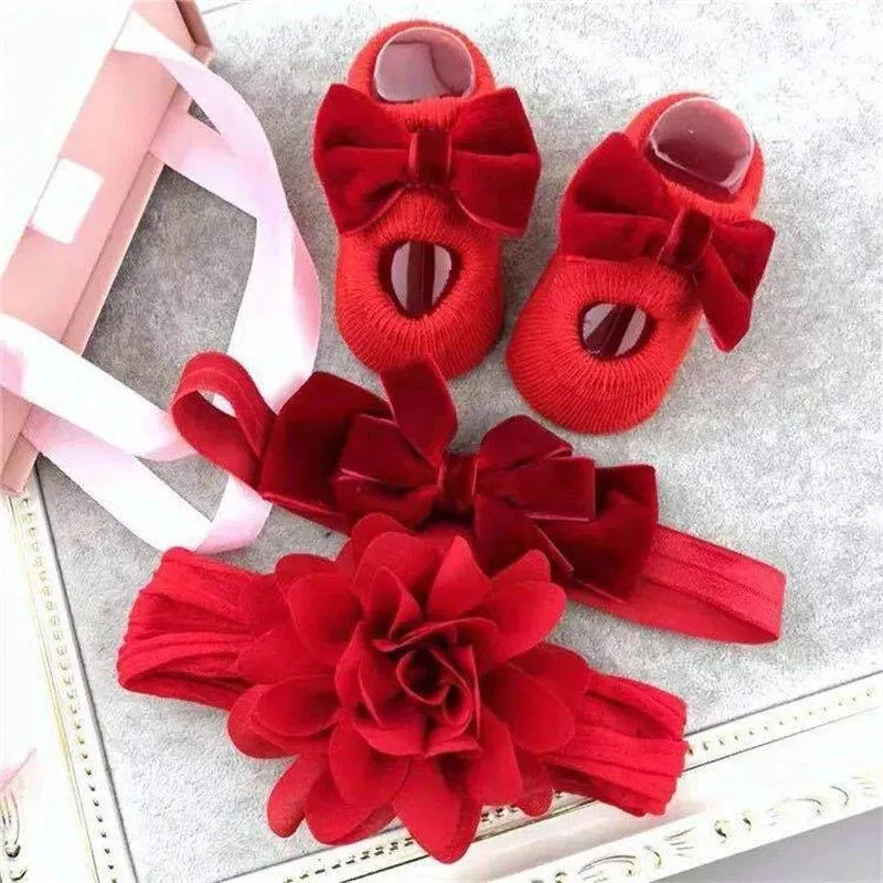 Popular Baby Hair Band Socks Set Baby Bow Soft Flower Girl Lace Crown Hairbands