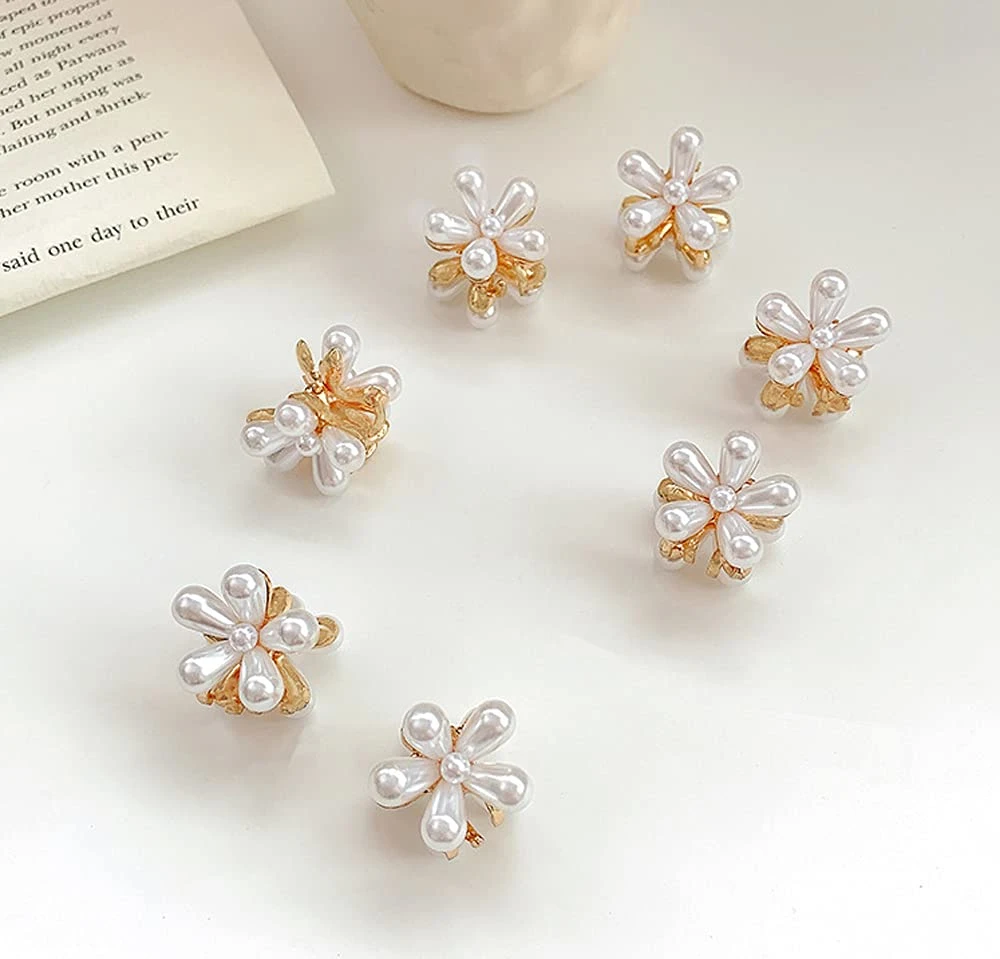 Sweet Artificial Accessories 10 PCS Small Pearl Claw Clips with Flower Design