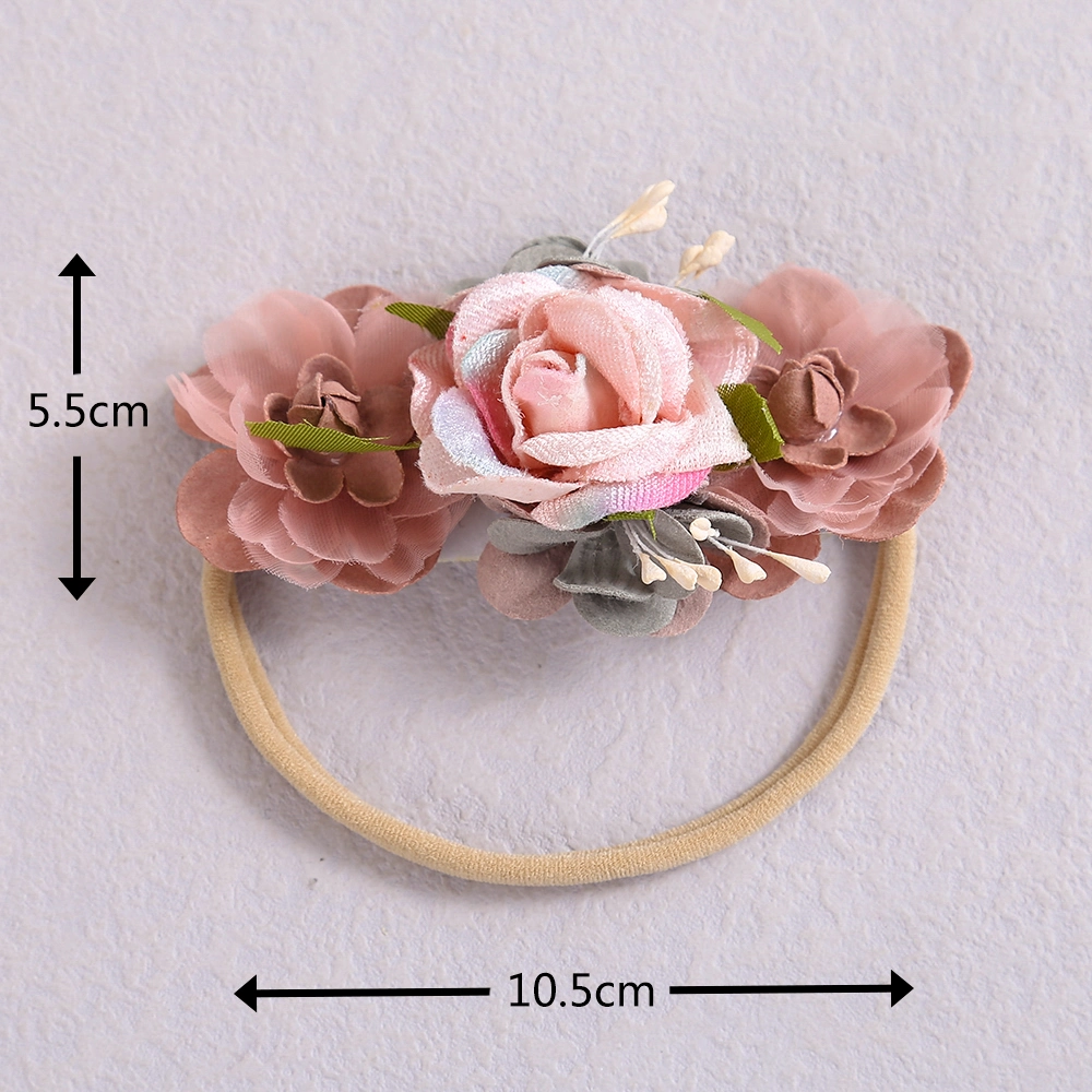 Seamless Artificial Floral Nylon Scrunchie Toddler Kids Hair Band Flower Headband