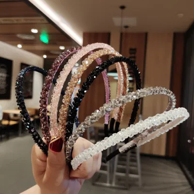 Venta caliente Rhinestone simple Color Hair Band Crystal Hair Band Cinta de pelo de ala delgada