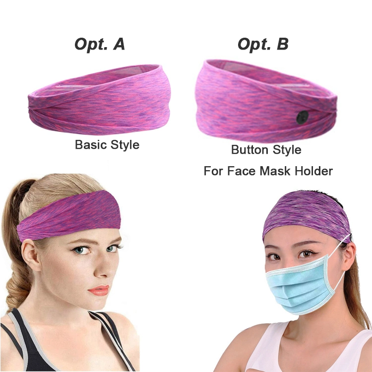 New Spandex Sport Headband with Button for Face Mask Holder, Hot-Selling 8 Colors Breathable Gym Ear Protection Sweat-Wicking Hairbands Manufacturer