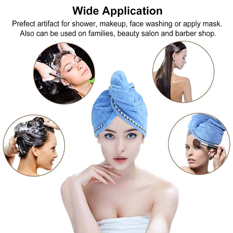 Super Soft Magic Dry Absorbent Custom Logo Hair Dry Turban Towel with Button Wrap Microfiber Women Hair Dry Towel