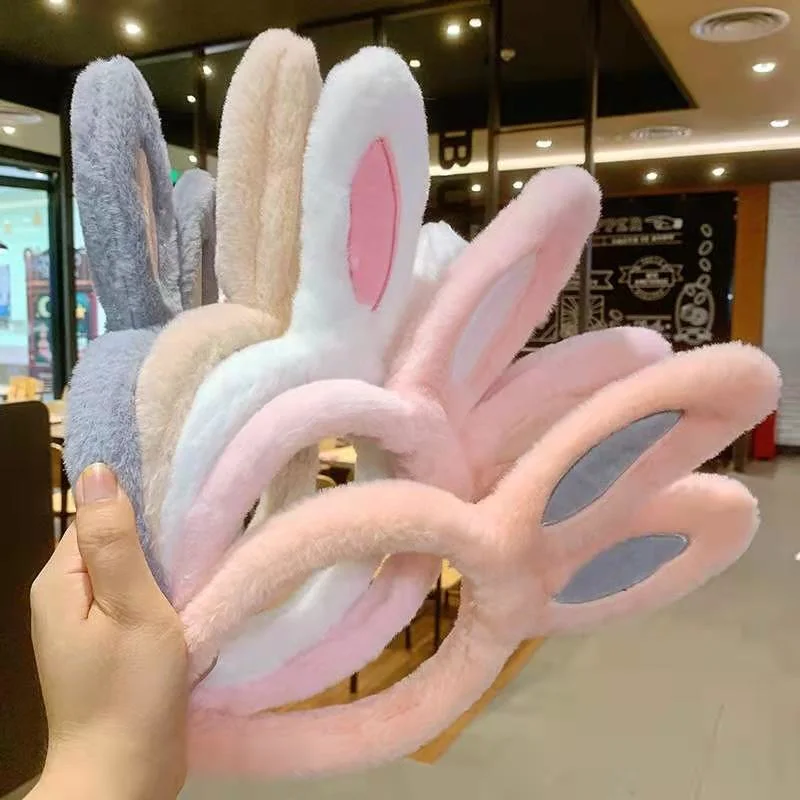 Factory Wholesale Easter Party Hot Pink/White Long Ears Bunny/Rabbit Ears Plush Headband