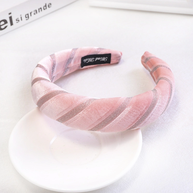 Autumn and Winter New Gold Velvet Fabric Hot Gold Striped Hair Band Headband Netflix with The Same Paragraph Hair Accessories