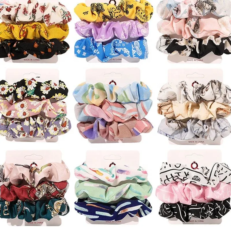 Hot Sale Newest Design Floral Super Fairy 3 PCS Hair Scrunchies Set Hair Band Scrunchies