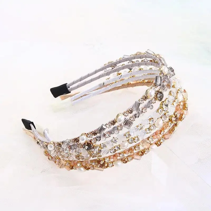 Wholesale Floral Shape Crystal Hair Band Hairband Bridal Wedding Hair Ornaments for Wholesale Glass Geometric Shiny Headband