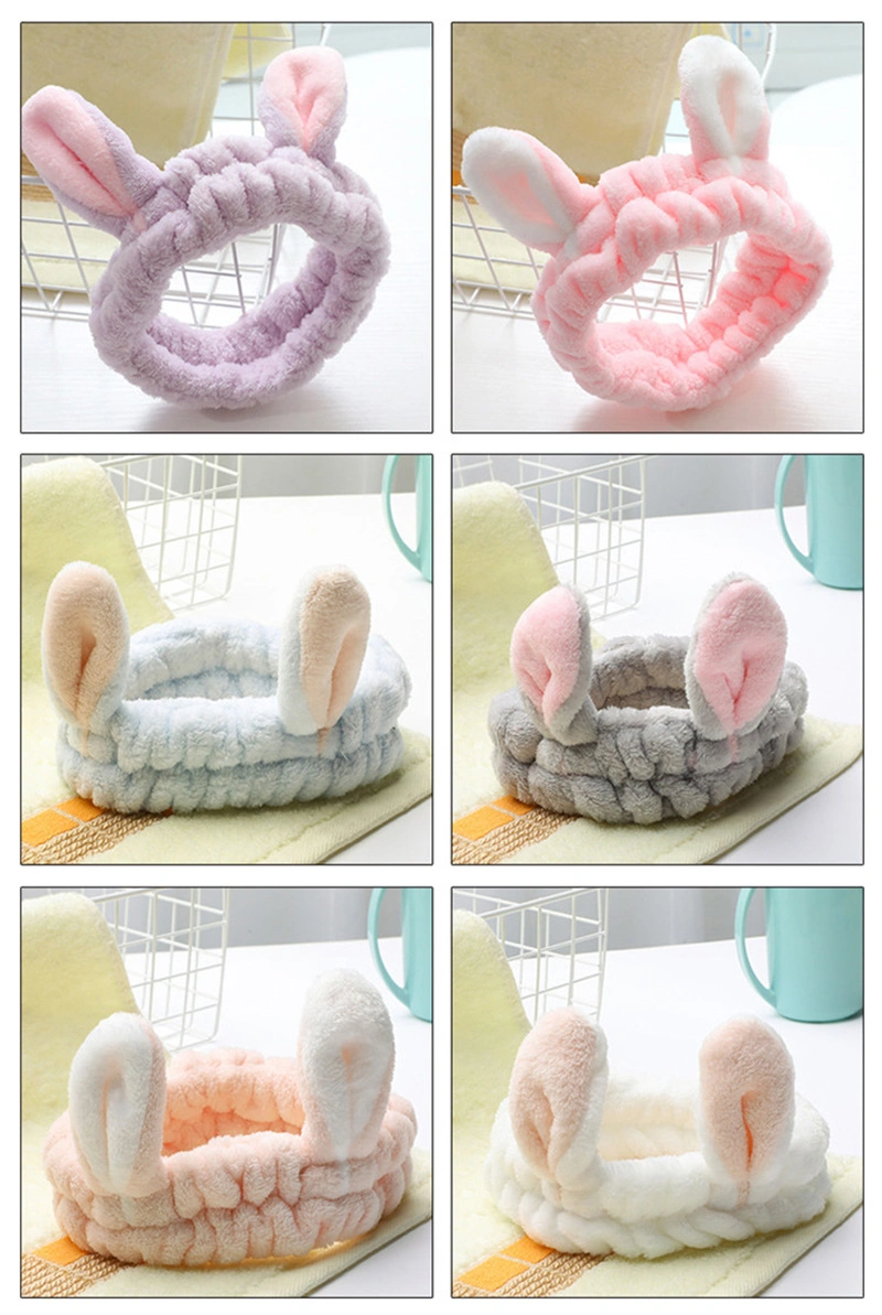 Bunny Ear Cosmetic Headband Fashion Cute Fluffy Elastic Makeup Headband Hairband for Shower, Face Washing, Facial Mask, SPA, Cosplay, Party