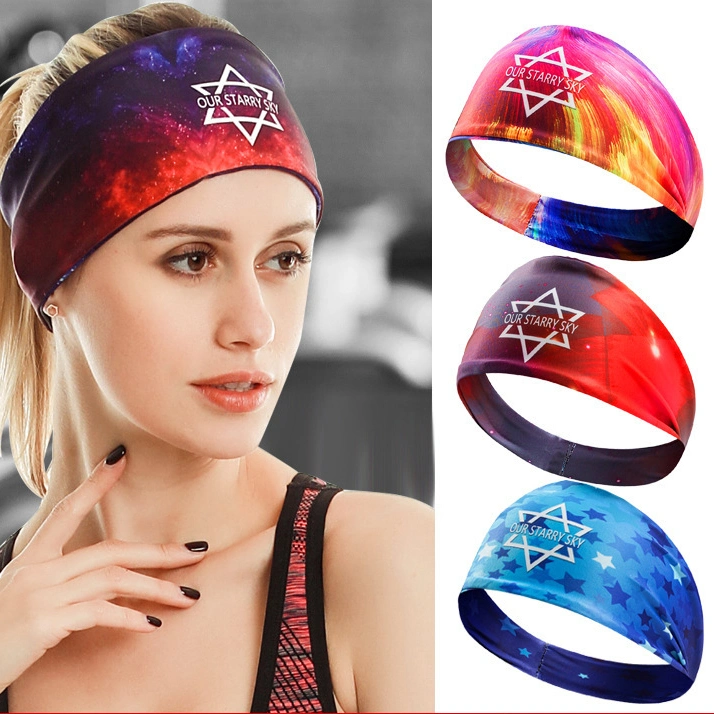 Sports Headband Ladies Fitness Dance Yoga Hair Band Badminton Sweat-Absorbing Band Antiperspirant Widened Printed Head Scarf